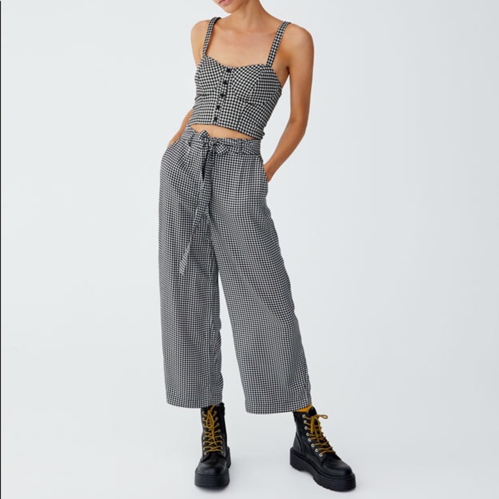 Gingham print Pull&Bear culottes / crop tank set